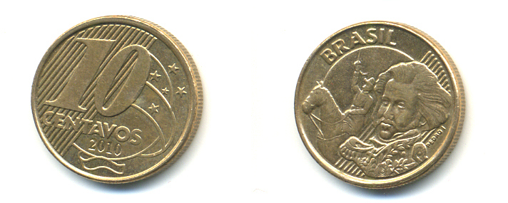 БРАЗИЛИЯ 10 СЕНТАВО 2010 KM 649.3 сталь плакированная латунью 176-733