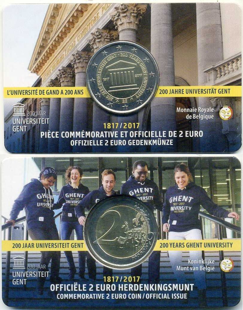 Бельгия 2 евро 2017 200 лет со дня основания Гентского университета, в оригинальном блистере KM 369 биметалл BU 5-6-3-02