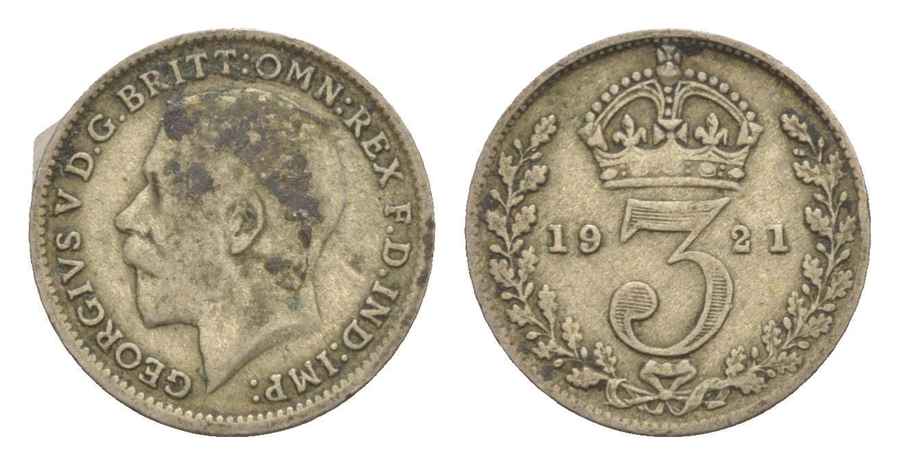 Великобритания 3 пенса 1921 Георг V (1910-1936) KM 813a, Spink 4026 серебро 4643-845