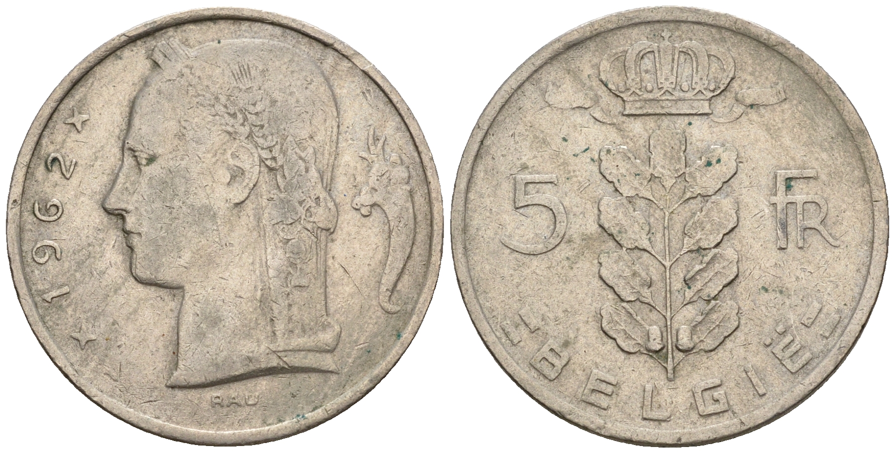 Бельгия 5 франков 1962 Belgie, Бодуэн I (1951-1993) KM 135.1 медно-никель 259-1052