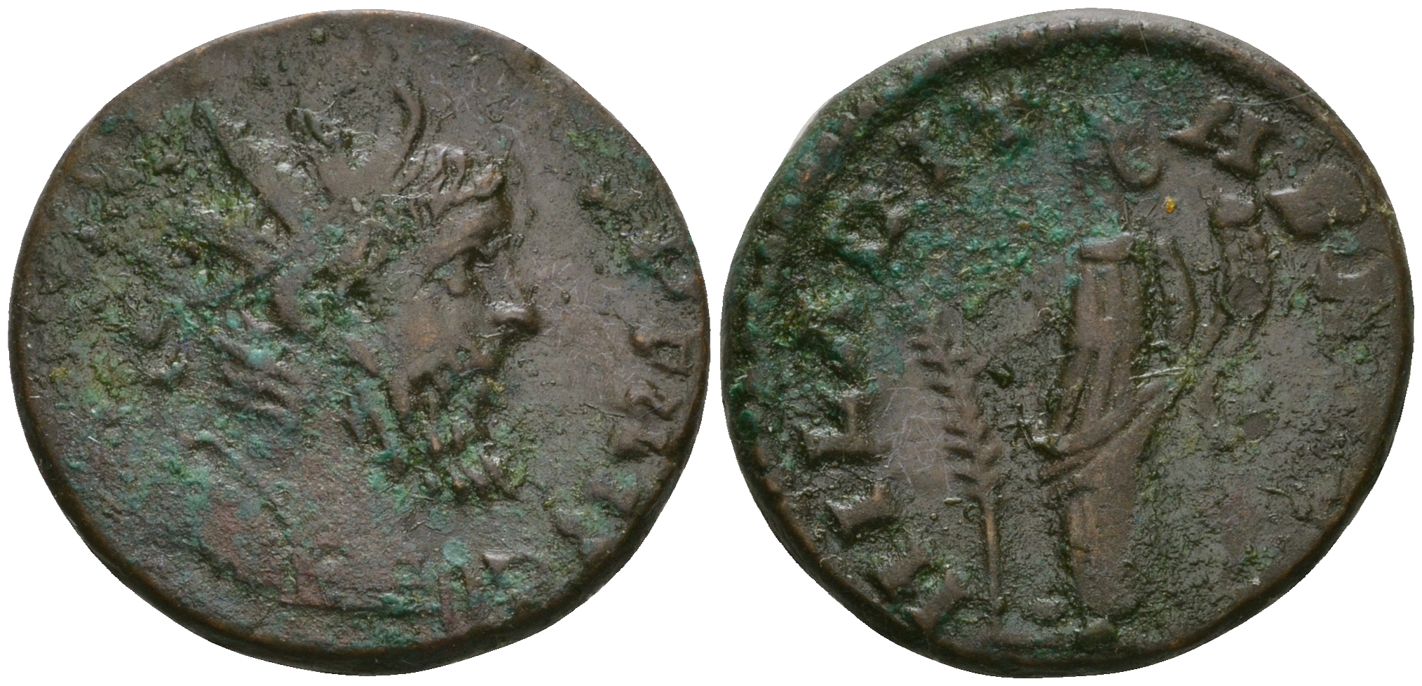 Римская Империя, императоры в Галлии антониниан 273 - 274 Тетрик, IMP TETRICVS P F AVG, бюст императора / HILARITAS AVGG, Хиларитата, персонификация Радости RIC 80 биллон 1073-19-24