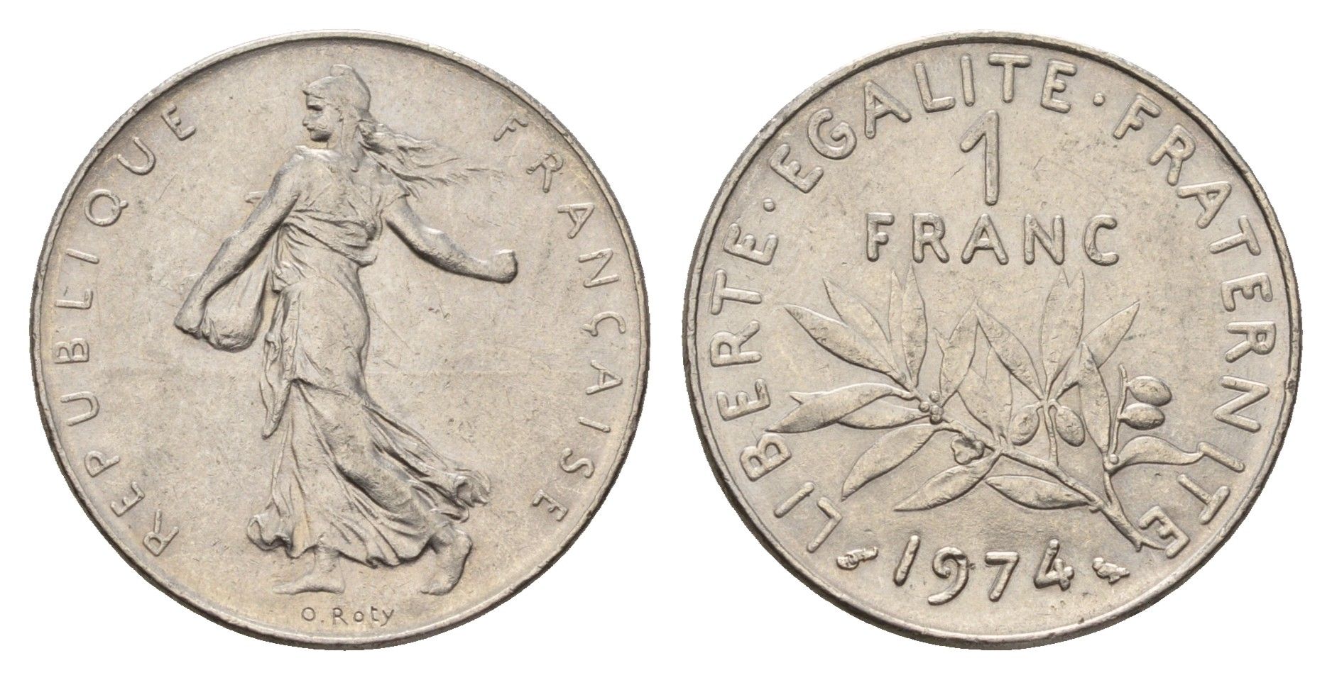 Франция 1 франк 1974 сеятель KM 925 никель 3336-926