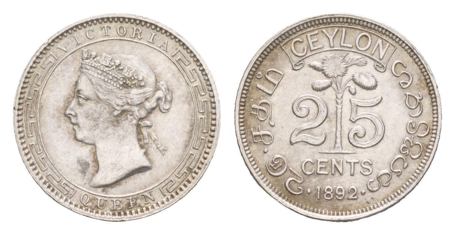 Цейлон 25 центов 1892 Виктория (1837-1901) KM 95 серебро aUNC 1518-723