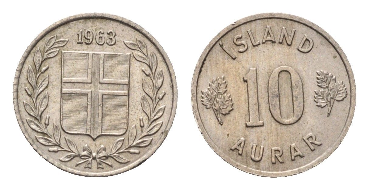 Исландия 10 эйре 1963 KM 10 медно-никель aUNC 4696-264