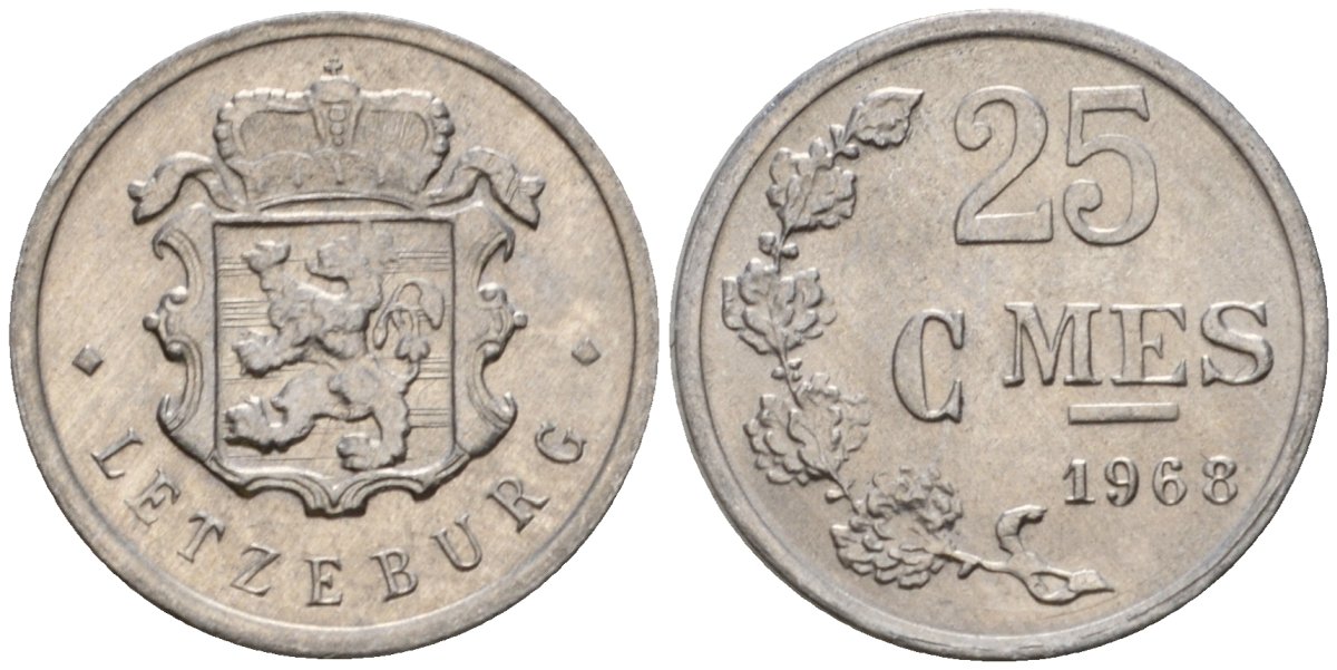 Люксембург 25 сантимов 1968 Шарлотта (1918-1964) KM 45a алюминий 4602-747