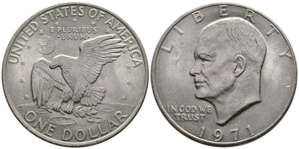 США 1 доллар 1971 Президент Эйзенхауэр, лунный орел KM 203 медь плакированная медно-никелем 74-311