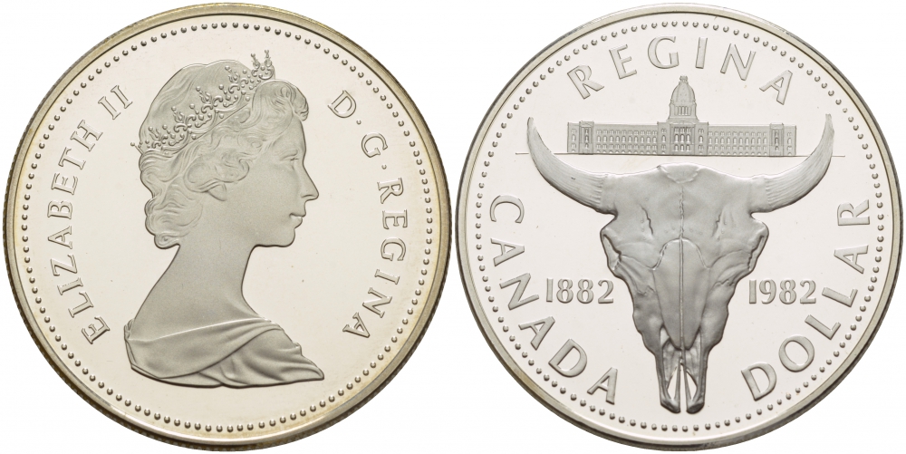 Канада 1 доллар 1982 100 лет городу Реджайна (1882-1982), королевский музей KM 133 серебро PROOF 1087-6-32