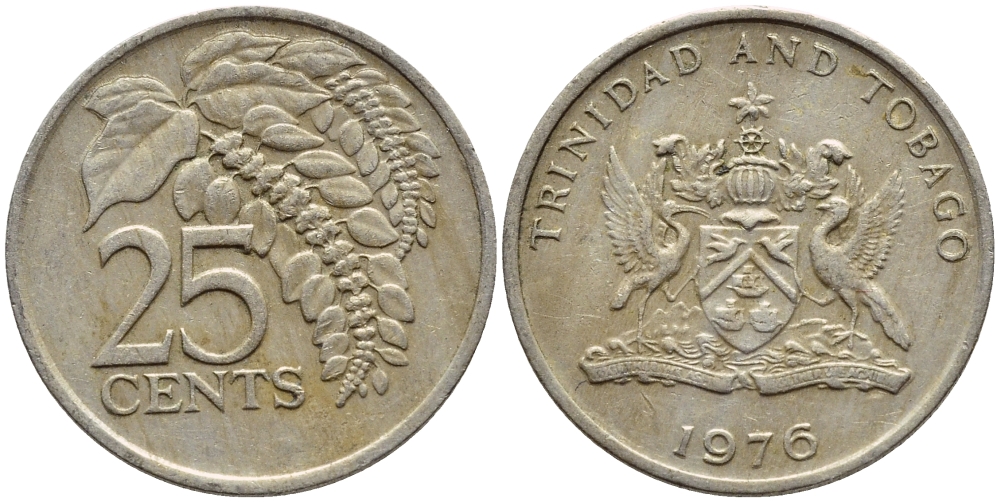 Тринидад и Тобаго 25 центов 1976 цветок дикая пуансеттия KM 28 медно-никель 4396-723
