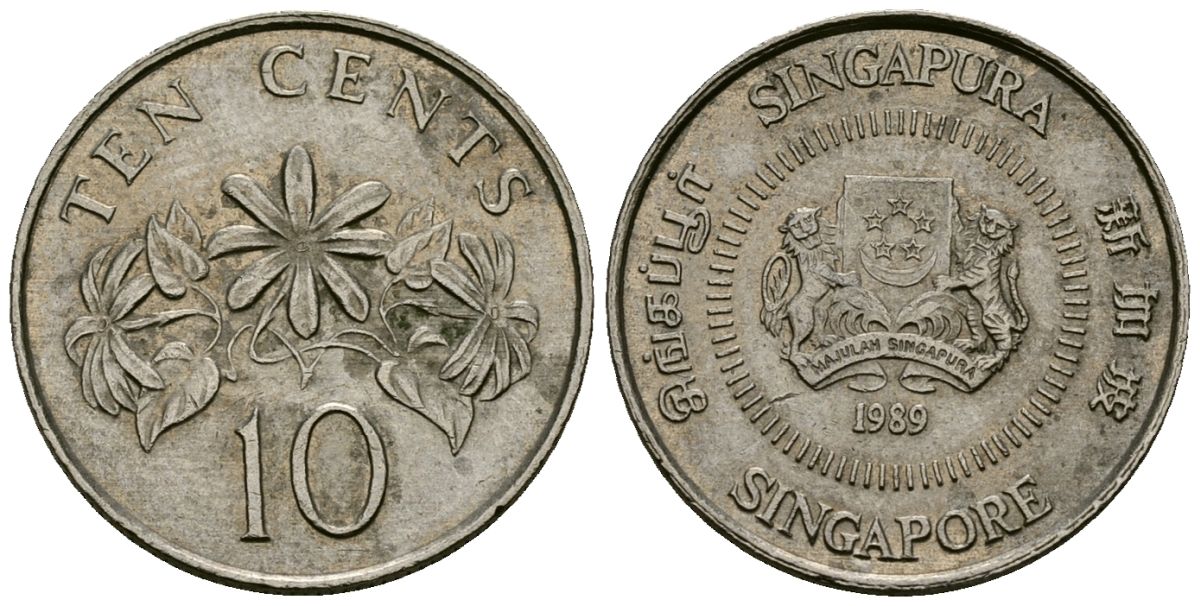 Сингапур 10 центов 1989 KM 51 медно-никель 4173-1227
