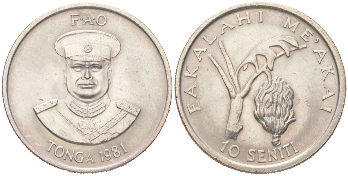 Тонга 10 сенити 1981 KM 69 медно-никель aUNC 4128-1113