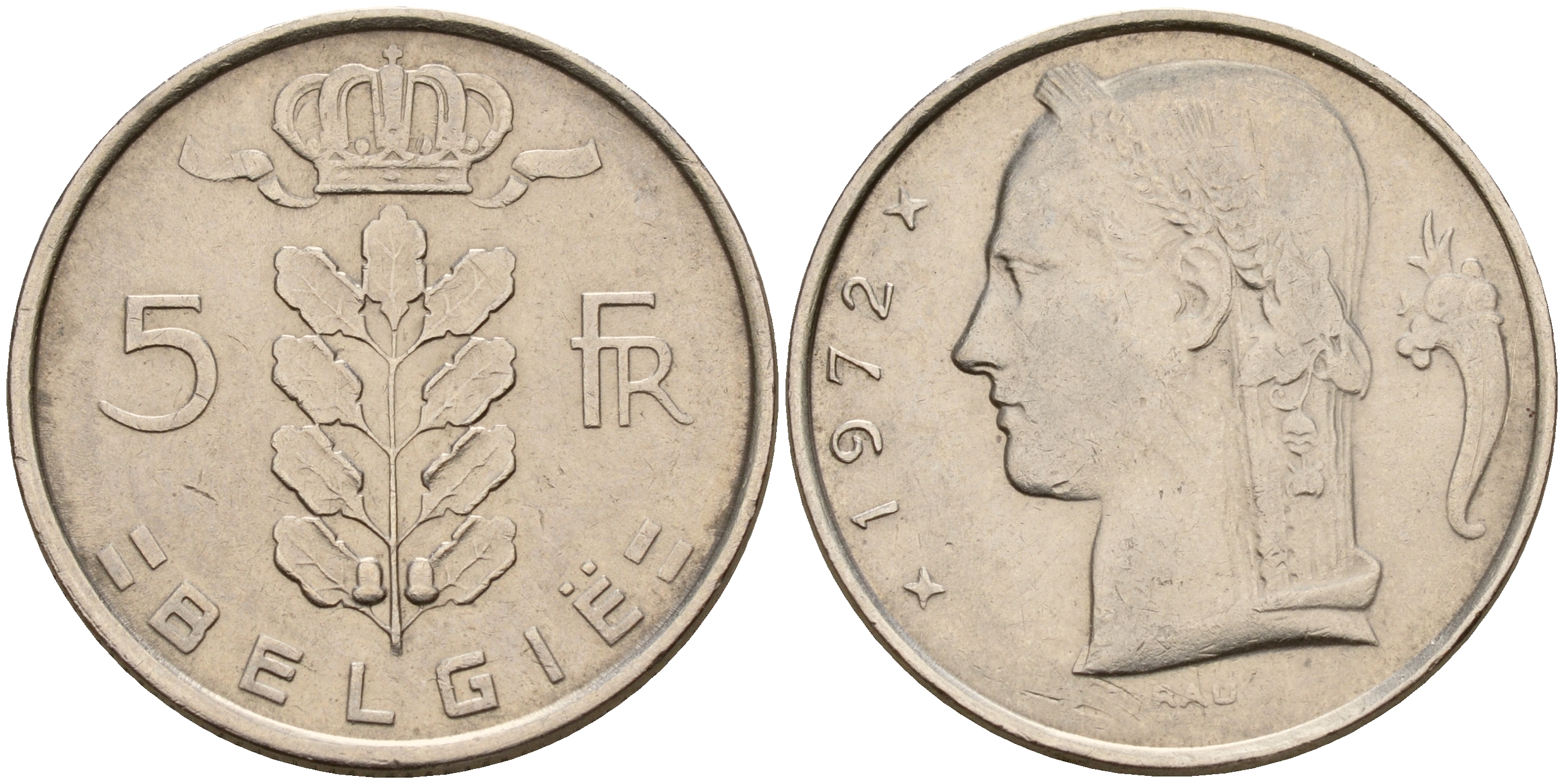 Бельгия 5 франков 1972 Belgie, Бодуэн I (1951-1993) KM 135.1 медно-никель  UNC  4187-315