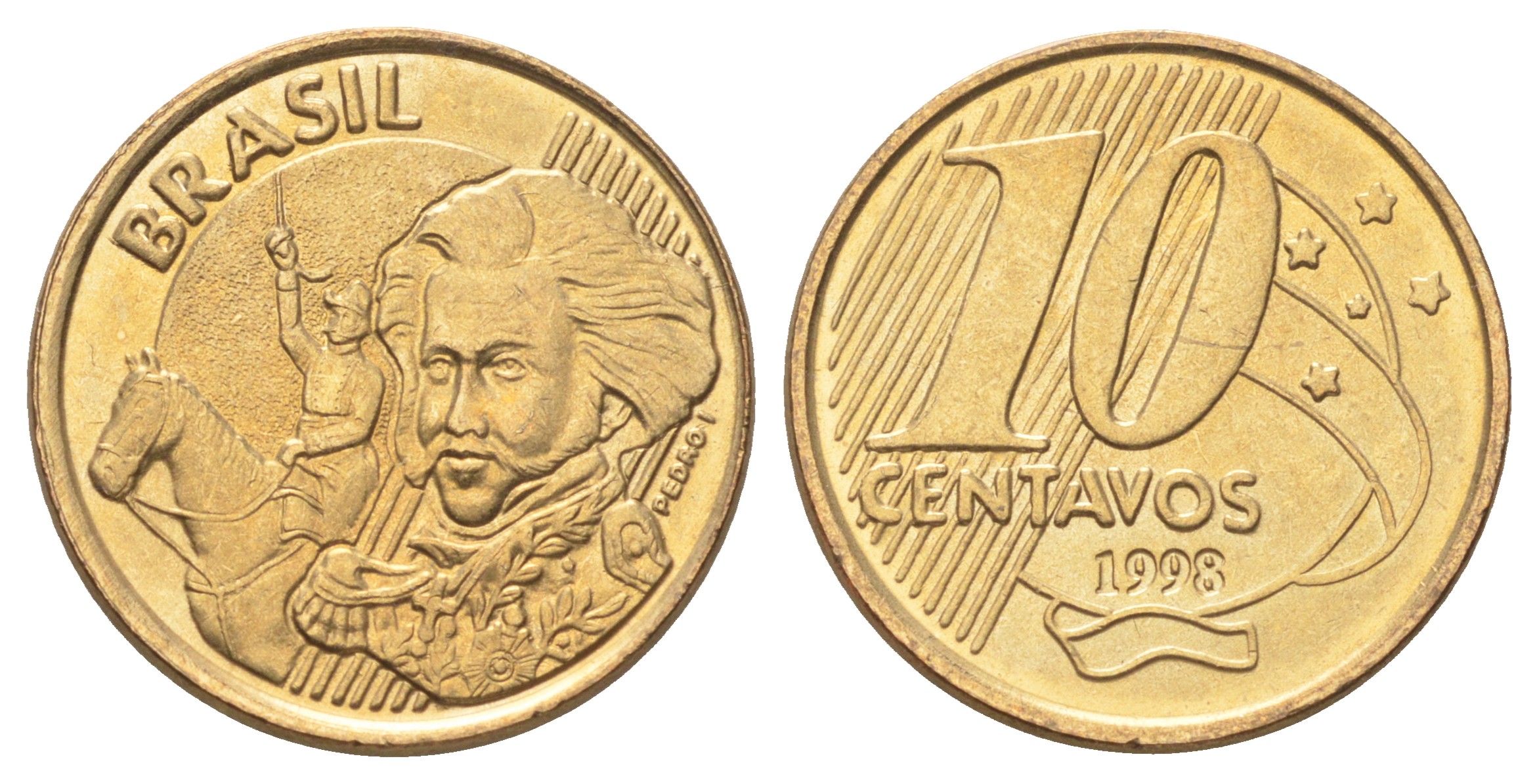 Бразилия 10 сентаво 1998 KM 649 сталь плакированная латунью UNC 4668-1064