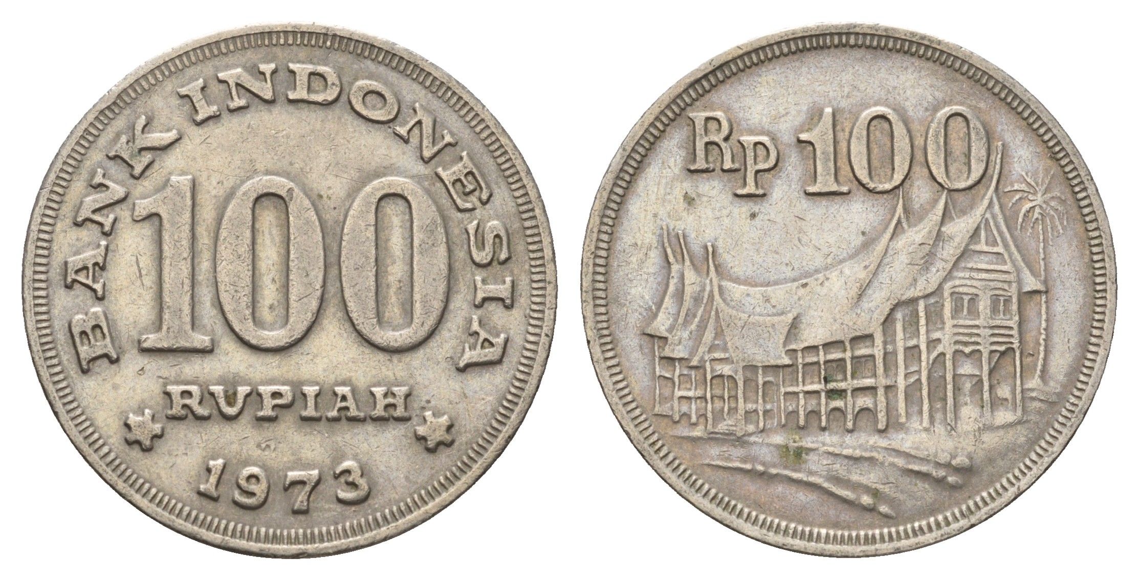 Индонезия 100 рупий 1973 хижина минангкабау KM 36 медно-никель 4703-636