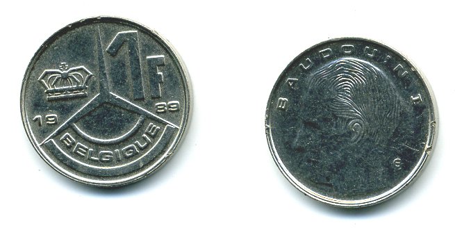 Бельгия 1 франк 1989 Belgique, Бодуэн I (1951-1993) KM 170 железо плакированное никелем 57-517