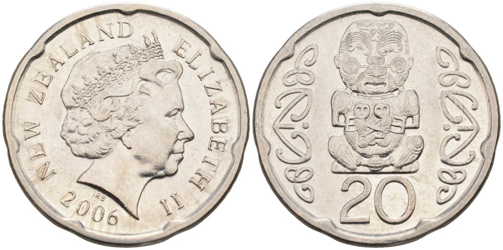 Новая Зеландия 20 центов 2006 Елизавета II (1952-2022), идол Пукаки KM 118а никелированная сталь 4579-1141