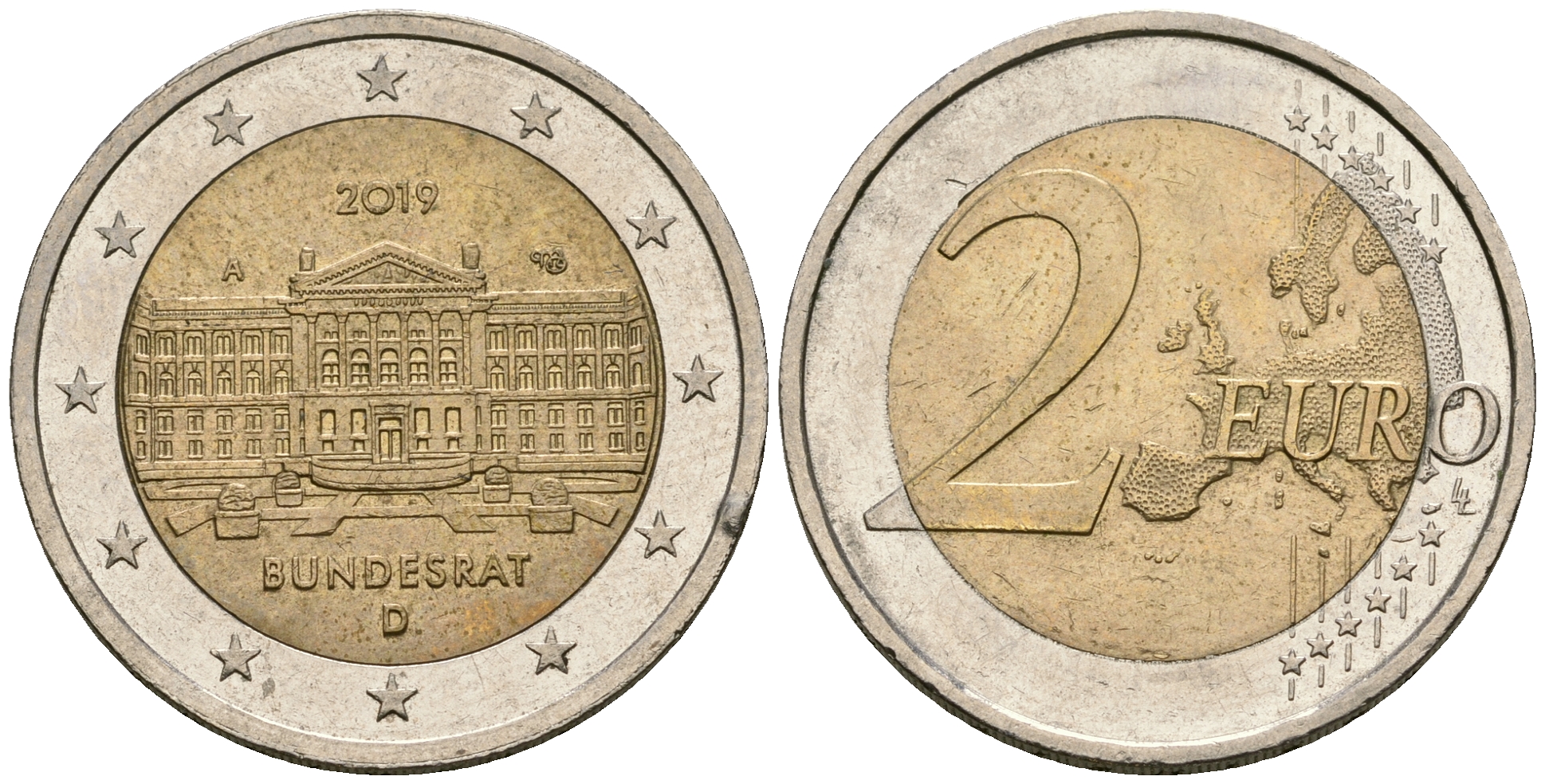 ФРГ 2 евро 2019 D, Бундесрат UC 100 биметалл 4584-153