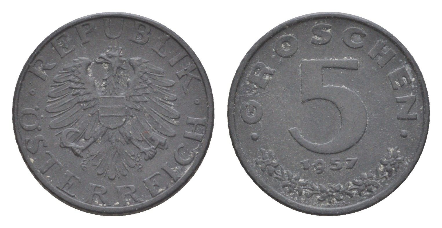 Австрия 5 грошей 1957 KM 2875 цинк 4567-318
