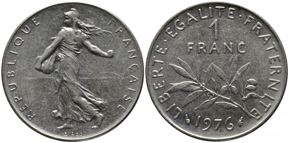 ФРАНЦИЯ 1 ФРАНК 1976 СЕЯТЕЛЬ KM 925.1 никель 98-344