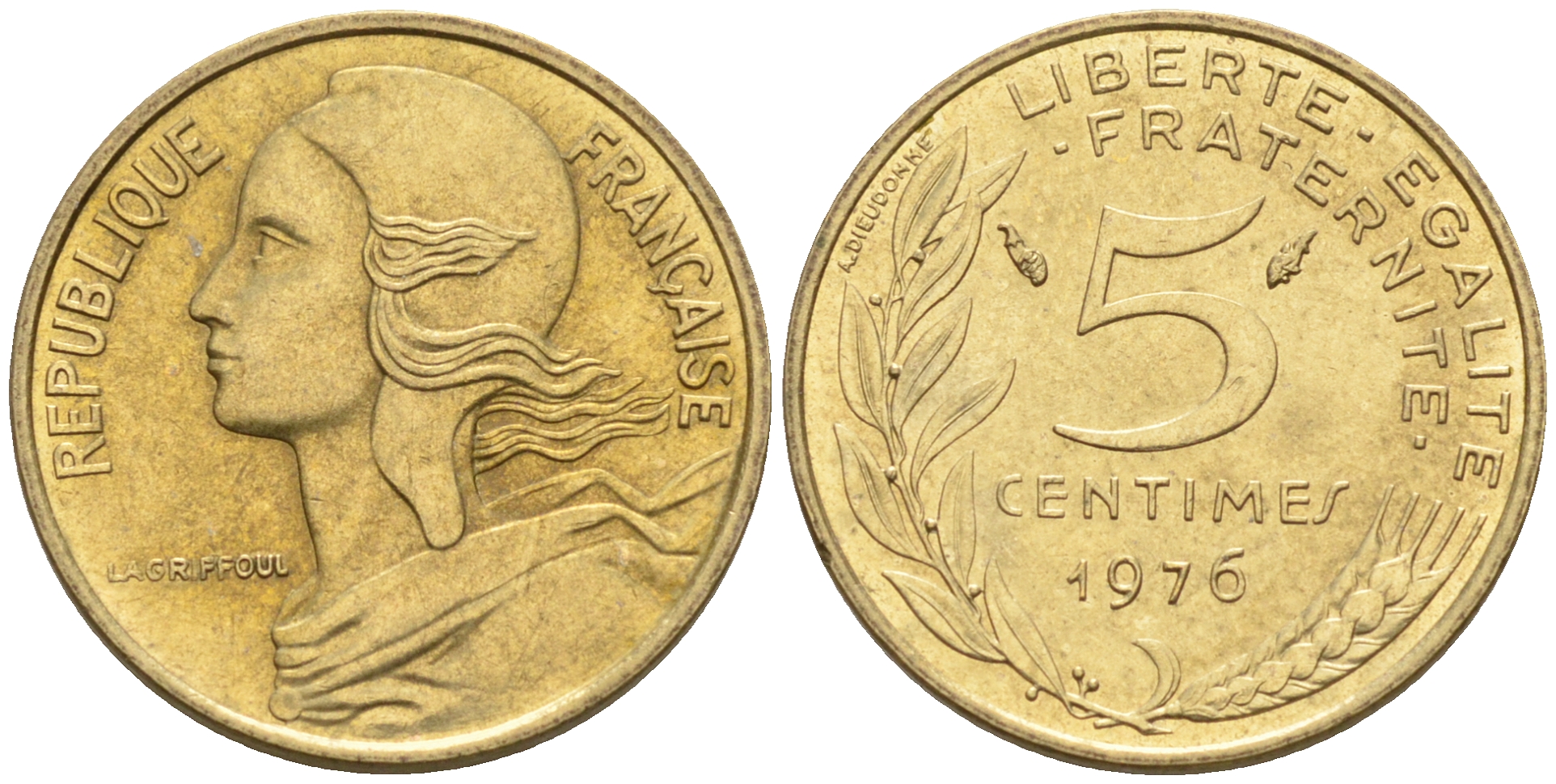 Франция 5 сантимов 1975 тип Марианна KM 933 никель алюминий медь    4594-1132