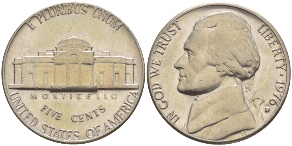 США 5 ЦЕНТОВ 1976 D, ДЖЕФФЕРСОН KM А192 медно-никель 4546-1145