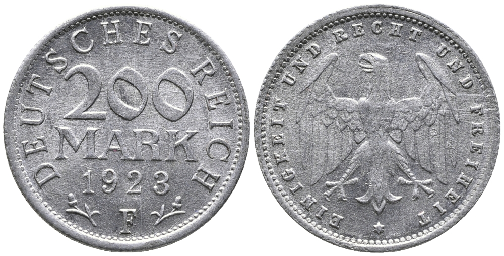 ГЕРМАНИЯ 200 МАРОК 1923 F KM 35, J. 304 алюминий 24-844