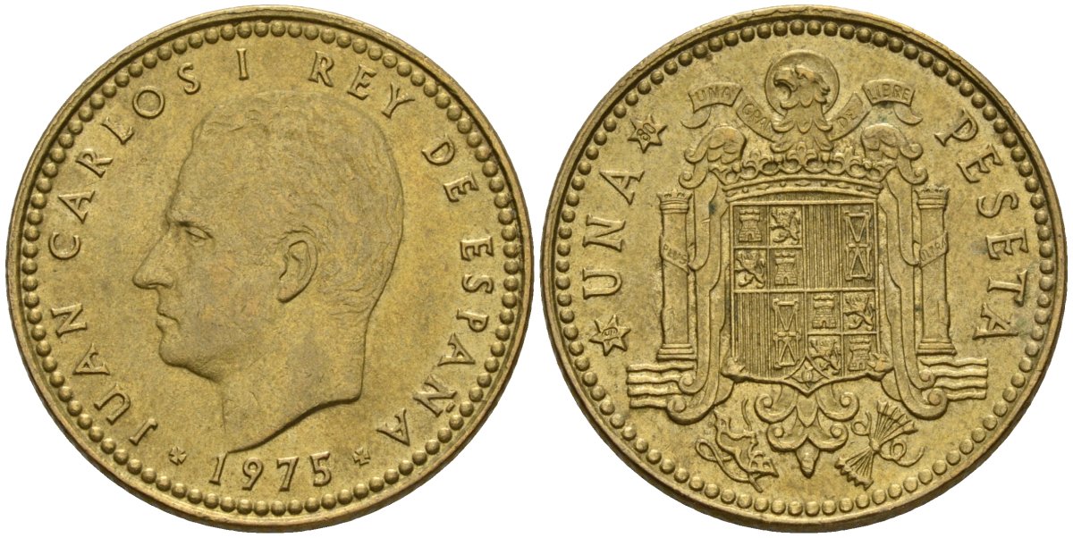 Испания 1 песета 1975 (80) Хуан Карлос I (1975-2014) KM 806 алюминиевая бронза 4604-251