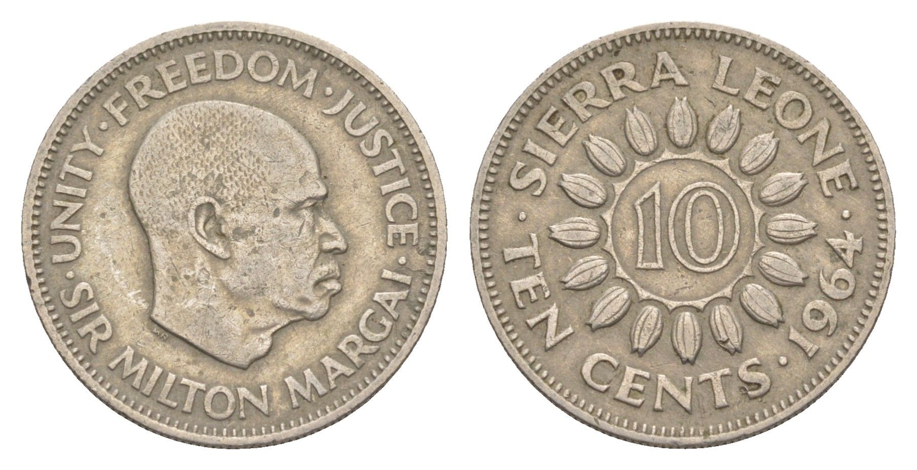 Сьерра-Леоне 10 центов 1964 Милтон Маргаи KM 19 медно-никель 4610-1013