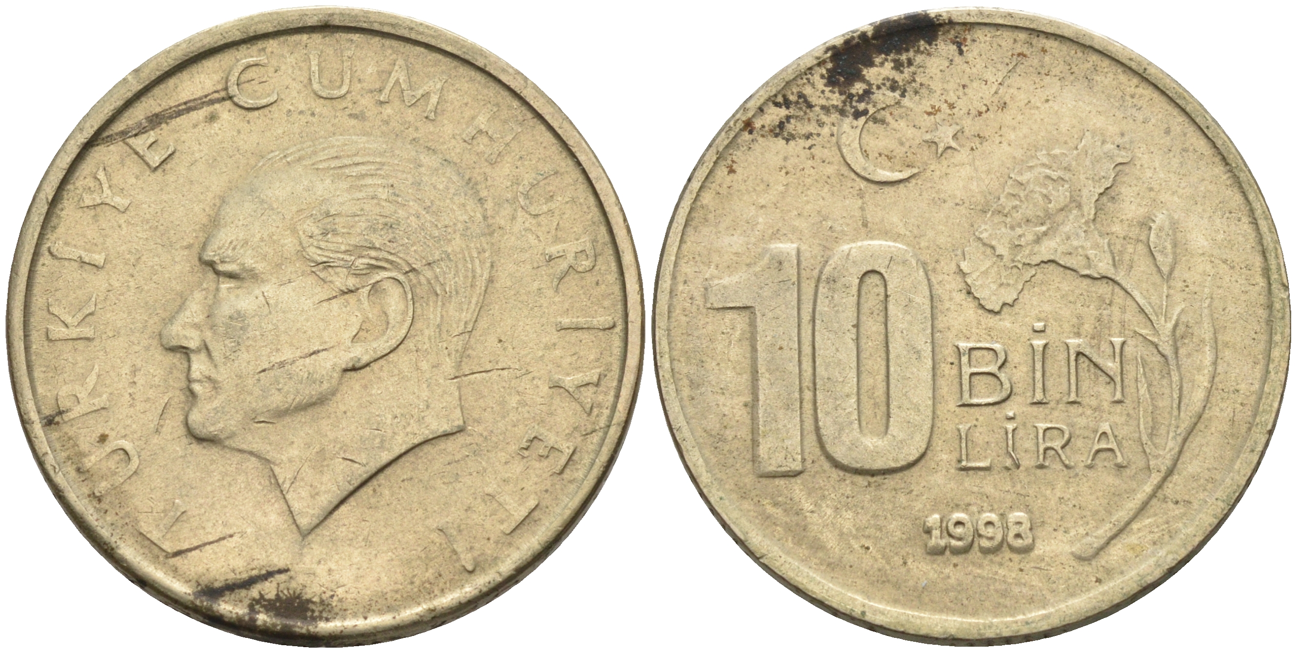 Турция 10000 лир 1998 Мустафа Кемаль Ататюрк KM 1027.2 медь никель цинк 4595-532