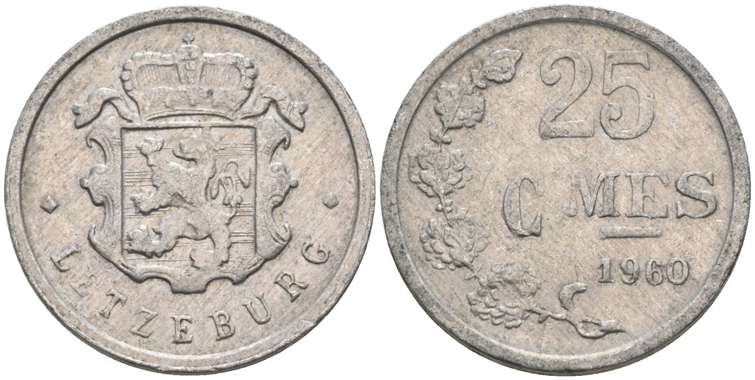 Люксембург 25 сантимов 1960 KM 45а алюминий 4567-663