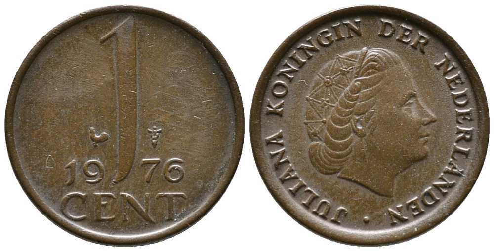 НИДЕРЛАНДЫ 1 ЦЕНТ 1976 ЮЛИАНА KM 180 бронза 39-1256