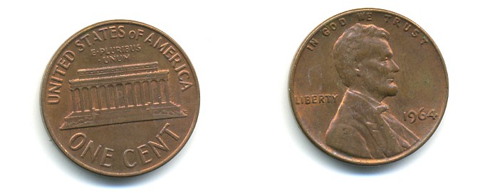 США 1 ЦЕНТ 1964 ЛИНКОЛЬН KM 201 медь цинк 76-569