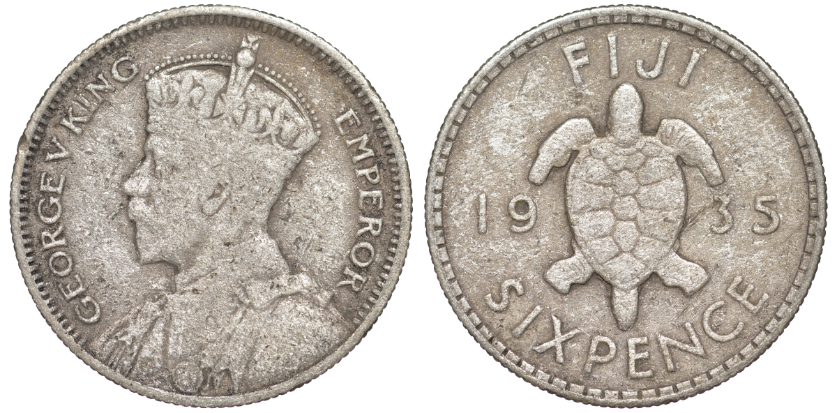 Фиджи 6 пенсов 1935 Георг V (1910-1936), черепаха KM 3 серебро    4606-117