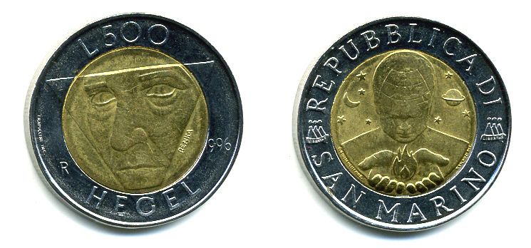 САН-МАРИНО 500 ЛИР 1996 ХЕГЕЛЬ биметалл 35-537