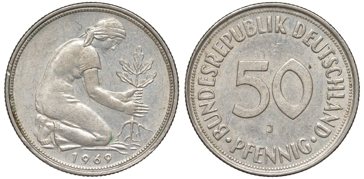ФРГ 50 пфеннигов 1969 J KM 109, J. 384 медно-никель 4132-647