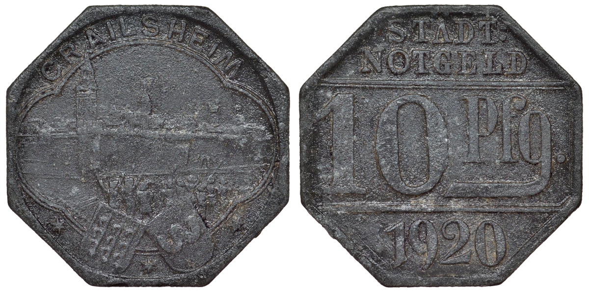 Германия, Крайльсхайм 10 пфеннигов 1920 Баден-Вюртемберг, нотгельд Funck 83.12 цинк 4119-1221