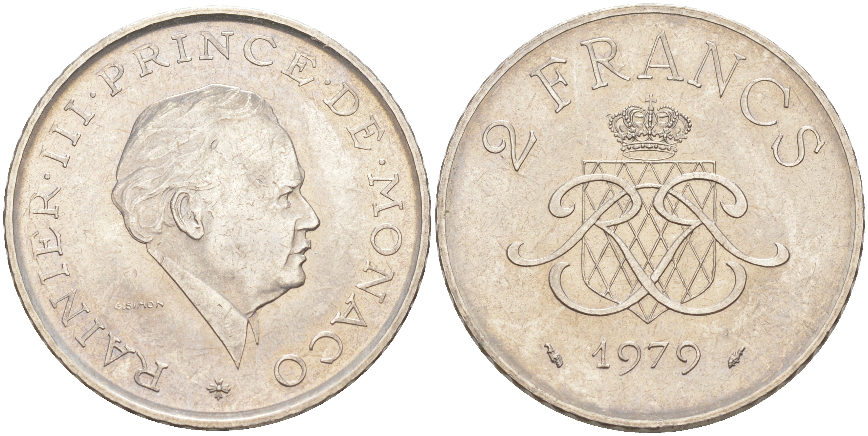 Монако 2 франка 1979 Ренье III (1949-2005) KM 157 никель 190-547
