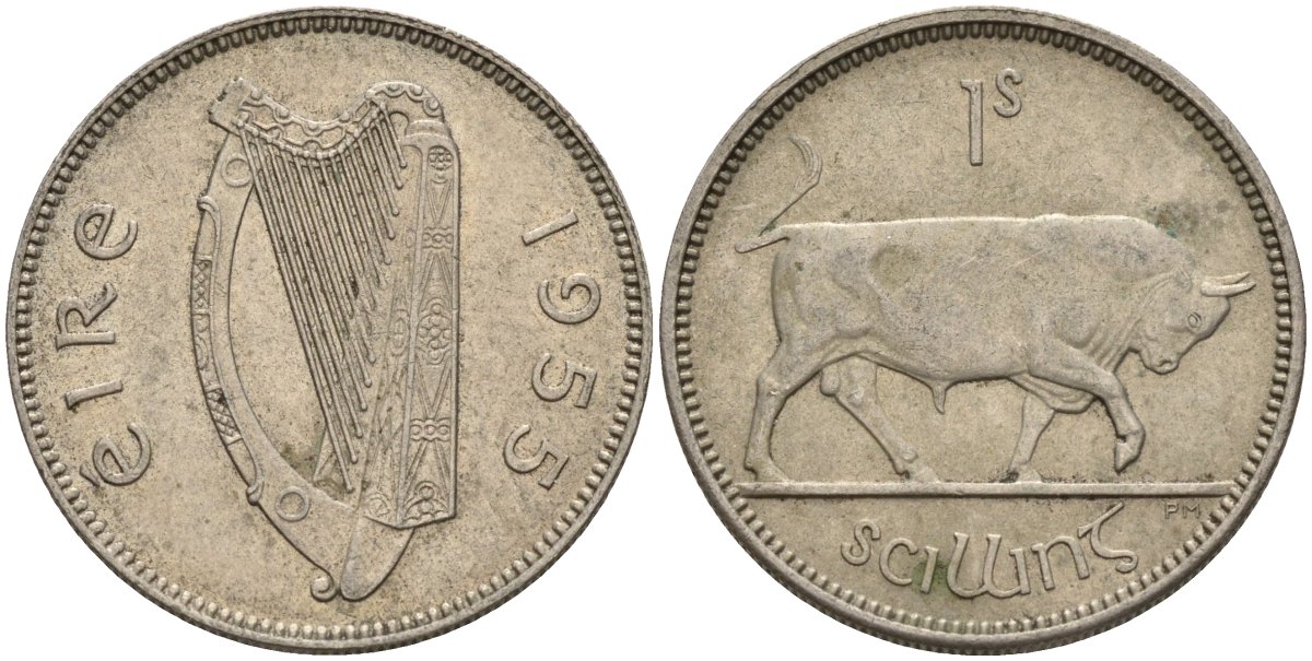 Ирландия 1 шиллинг 1955 бык KM 14a медно-никель 4146-514