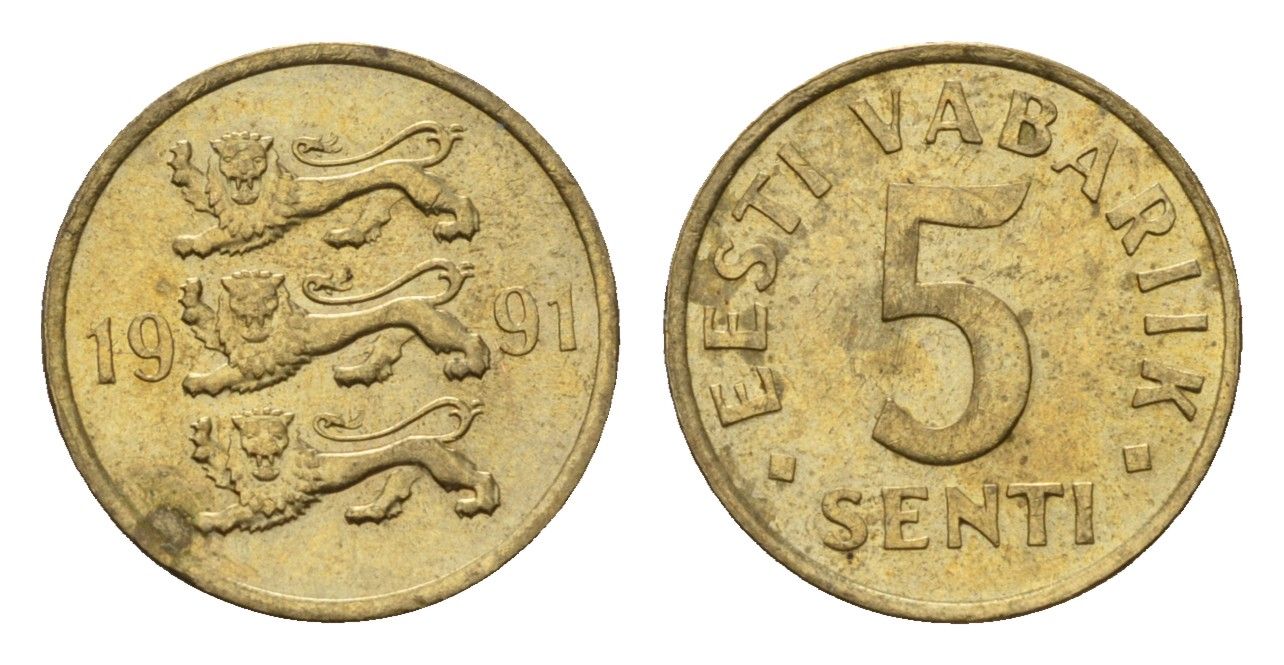 Эстония 5 сентов 1991 KM 21 латунь UNC 4694-1248