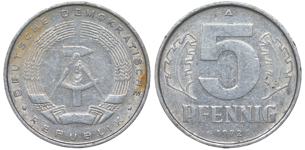 ГДР 5 пфеннигов 1972 A KM 9.1 алюминий 62-252