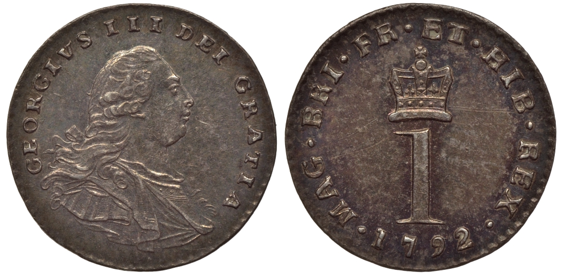 Великобритания 1 пенс 1792 Георг III (1760-1820) Spink 3760 серебро UNC 00-000