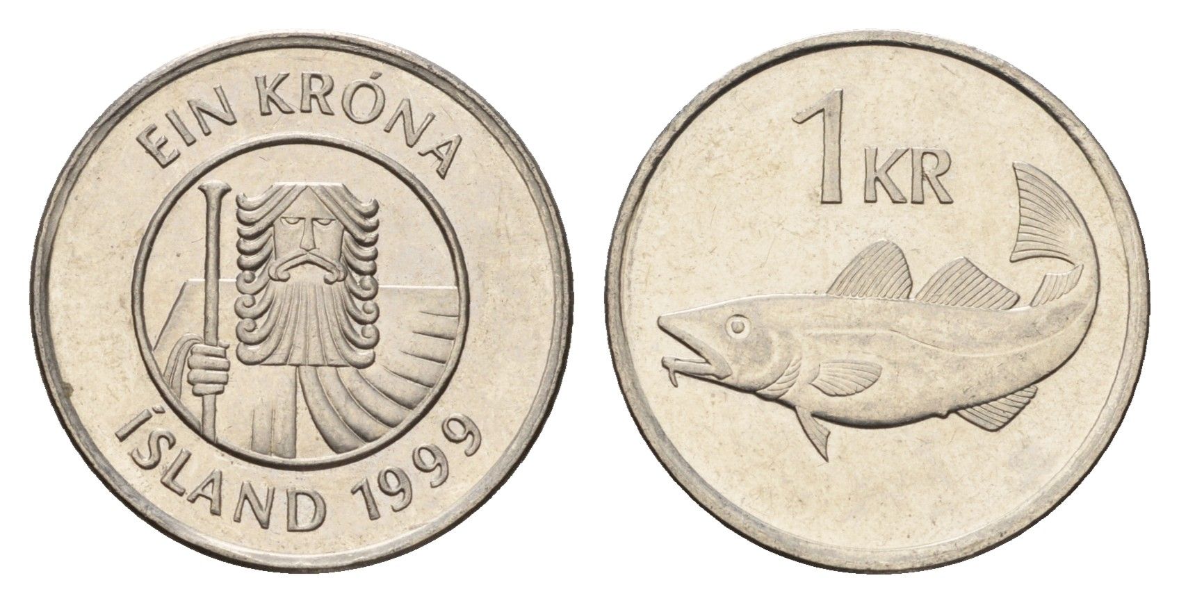 Исландия 1 крона 1999 треска KM 27a сталь плакированная никелем UNC 4687-849