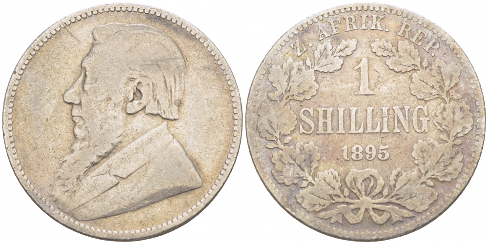 ЮАР 1 ШИЛЛИНГ 1895 ZAR, КРЮГЕР KM 5 серебро 1515-1941