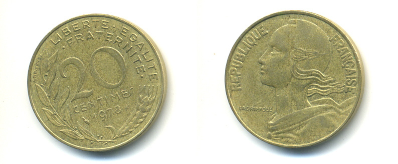 ФРАНЦИЯ 20 САНТИМОВ 1978 KM 930 медь алюминий никель 86-1741