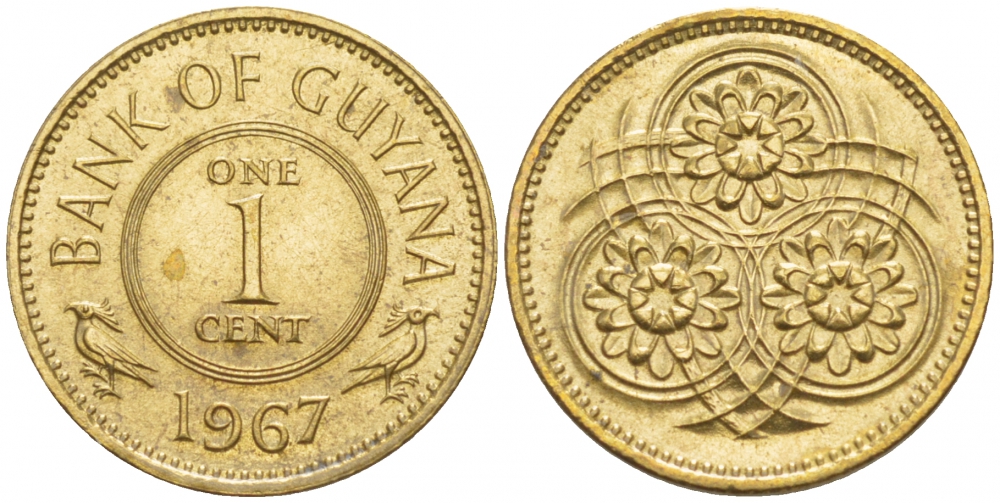 Гайана 1 цент 1967 Республика KM 31 никель латунь UNC 4547-957