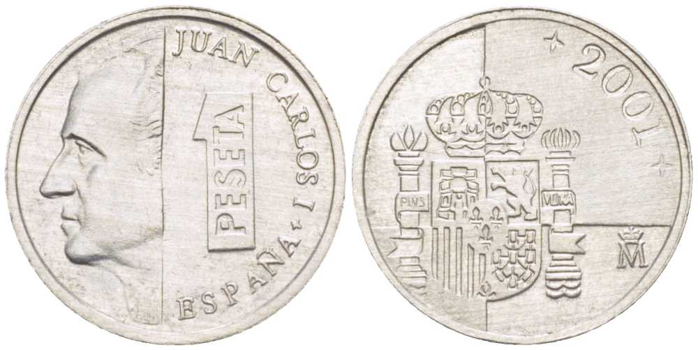 ИСПАНИЯ 1 ПЕСЕТА 2001 ХУАН КАРЛОС I (1975-) KM 832 алюминий 214-627