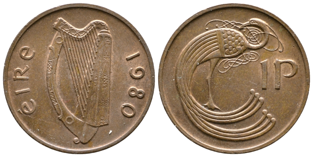 ИРЛАНДИЯ 1 ПЕННИ 1980 ПТИЧКА KM 20 бронза UNC 4110-616
