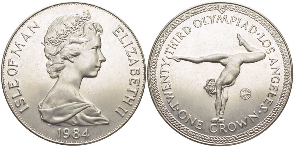 Остров Мэн 1 крона 1984 XXIII летние Олимпийские игры в Лос-Анджелесе 1984 года, художественная гимнастика KM 119 медно-никель UNC 107-713