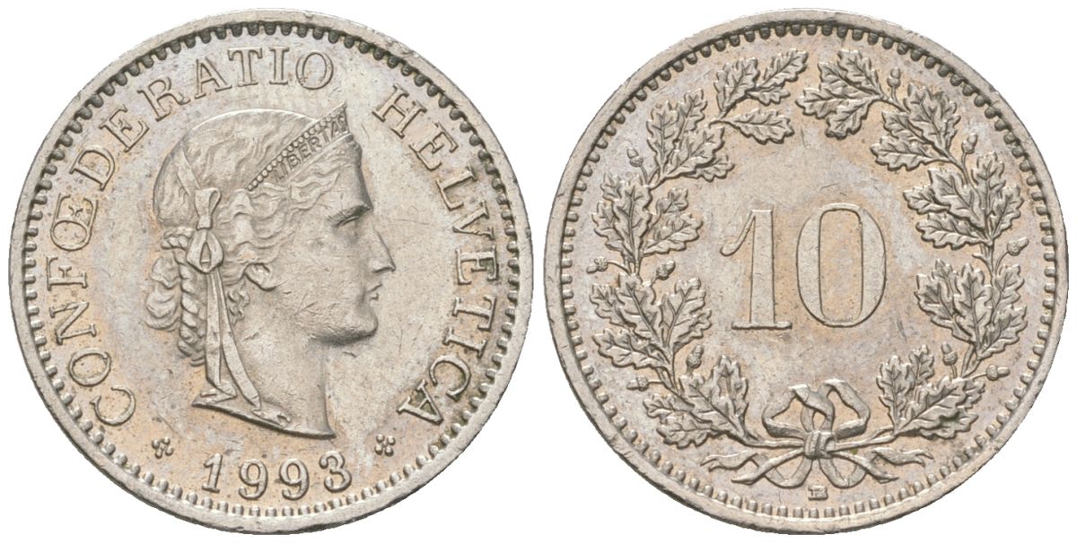 Швейцария 10 раппенов 1993 B KM 27 медно-никель 220-1168
