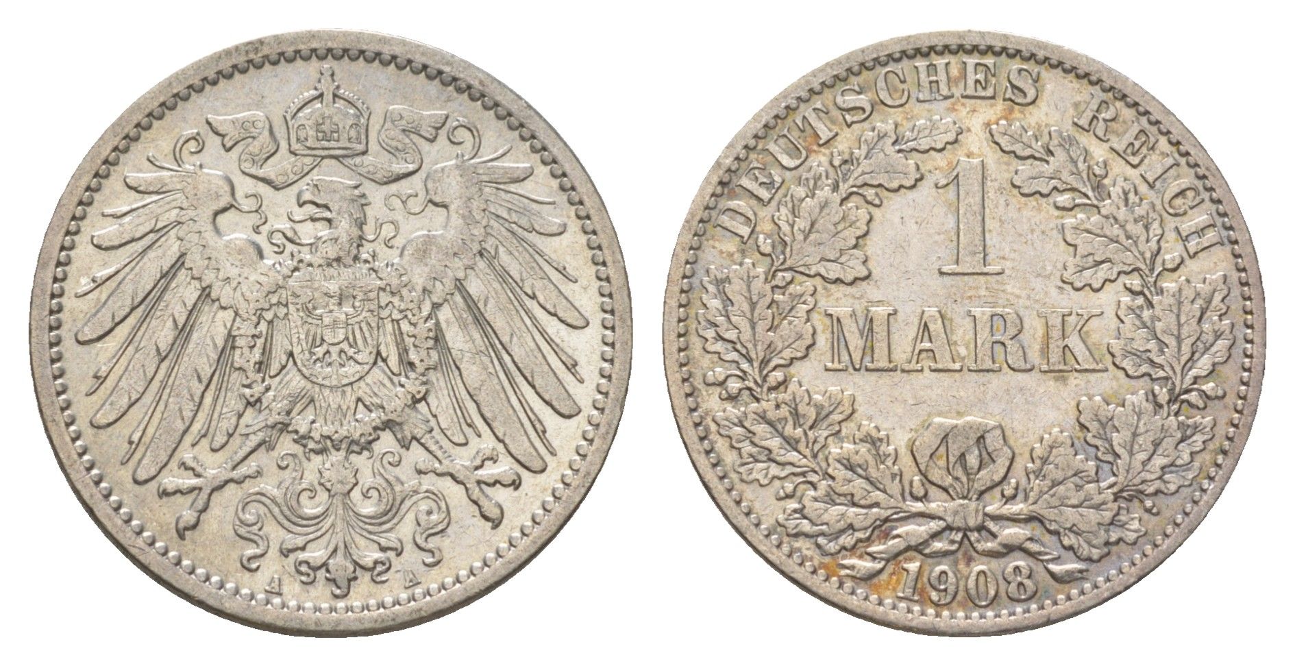 Германия 1 марка 1908 A, Вильгельм II (1888-1918) KM 14, J. 17 серебро 4626-212