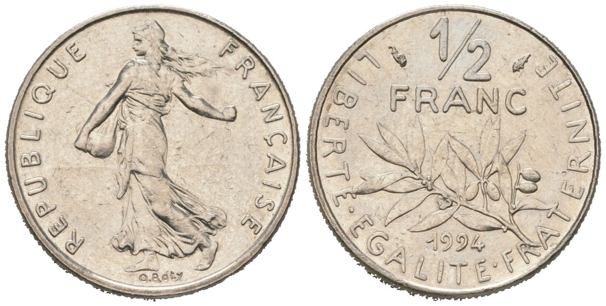 Франция 1/2 франка 1994 KM?931.1, Le Franc 198 медно-никель 4164-1156